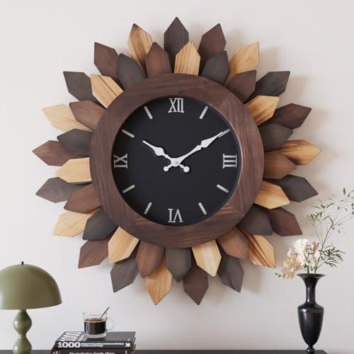 ZBJZJM 24&#39;&#39; Large Wall Clock for Living Room Deco Boho Decorative Big Oversized Silent Battery Operated Farmhouse Wood Wall Clock for Office Home Dinning Room Bedroom Kithen