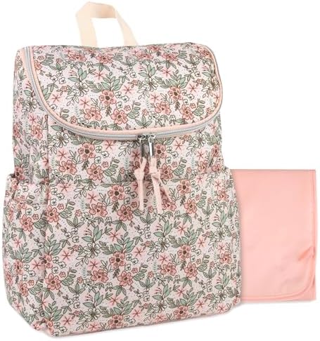 Multi-Function Floral Diaper Backpack and Travel Nappy Baby Bag with Changing Pad and Stroller Straps (Freshly Floral)