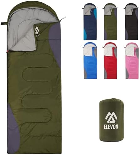 Elevon Sleeping Bag for Adults Teens Kids Cold Warm Weather, Portable Waterproof &amp; Lightweight, Compact with Compression Sack, for 3-4 Seasons Camping, Backpacking, Hiking, Travel, Indoors Outdoor
