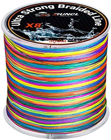 RUNCL 8 Strands Braided Fishing Line - High Visibility Colored Braid Line, Super Strong, Abrasion Resistant, No Stretch, 328yds\/546yds\/1093yds, 12lb to 100lb for Saltwater or Freshwater Fishing