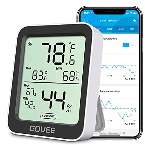 Govee Hygrometer Thermometer H5075, Bluetooth Indoor Room Temperature Monitor Thermometer with Remote App Control, Notification Alerts, 2 Years Data Storage Export(Only Supports 164ft Bluetooth Range)