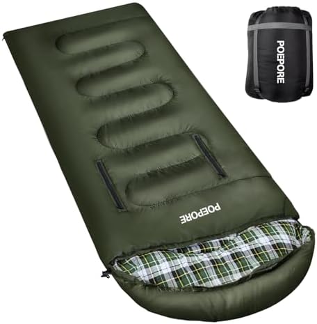 POEPORE Flannel Sleeping Bag Cotton 0 Degree Cold Weather for Adults XXL Wearable Sleeping Bag 4 Seasons Waterproof with Compression Sack