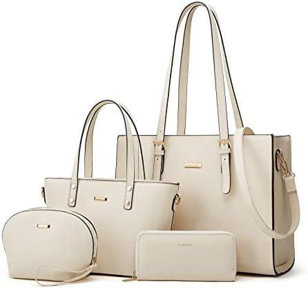 Women Fashion Synthetic Leather Handbags Tote Bag Shoulder Bag Top Handle Satchel Purse Set 4pcs