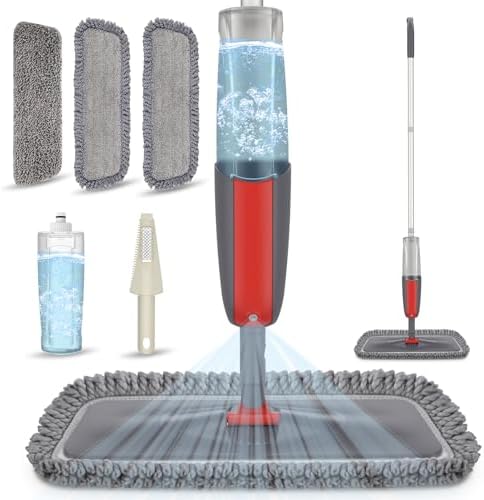 Spray Mops for Hardwood Floors Cleaning - MEXERRIS Wet Dust Mop with 3X Reusable Washable Pads Microfiber Wood Floor Mop with Sprayer Commercial Home Use for Hardwood Laminate Wood Tile