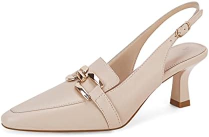 Fashare Womens Kitten Heels Slingback Closed Pointed Toe Dress Shoes Metal Chain Buckle Elegant Pumps