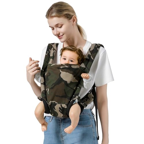 MISSWISDOM Baby Carrier Newborn to Toddler(7-30lbs), Stylish Baby Hip Carrier with Adjustable Strap, Easy to Wear Infant Holder Carrier with Windproof Cap, One Size Fits All, Camouflage