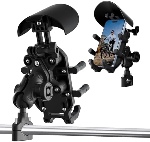 Gumnay Bike Phone Mount \u2013 [Shock Absorber] [Sunshade &amp; Anti-Theft Lock] Motorcycle Phone Holder for Handlebars and Scooters, 360° Rotation, Compatible with iPhone 16 Pro Max and 4.7\u20138.0 
