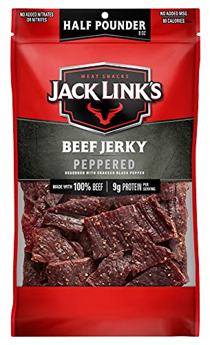 Jack Link&#39;s Beef Jerky, Peppered, Half Pounder Large Jerky Bag - Flavorful Meat Snack, Ready to Eat Protein Snacks with 9g of Protein per Serving, Made with 100% Beef
