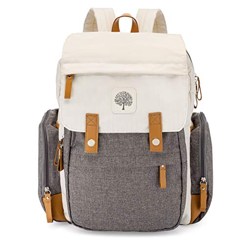 Parker Baby Diaper Backpack - Large Diaper Bag with Insulated Pockets, Stroller Straps and Changing Pad -&#34;Birch Bag&#34; - Cream