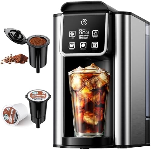 KIDISLE Hot &amp; Iced Coffee Maker with Bold Setting, Single Serve Coffee Maker for K Cup and Grounds, 6-14 Oz Brew Sizes, 50 Oz Removable Water Tank, One Cup Coffee Machine with Reusable Filter, Bla