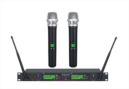 GTDaudio 2x800 Adjustable Frequency UHF True Diversity Wireless Handheld Microphone Mic System Ideal for Church, Karaoke, Dj Party, Range 400 ft