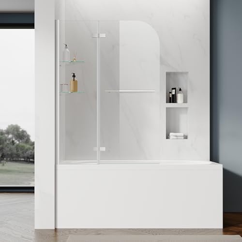 SUNNY SHOWER Bathtub Shower Door 47&#34; W x 55&#34; H, Frameless Hinged Tub Shower Door, 1\/4&#34; (6mm) Tempered Glass, Chrome Finish