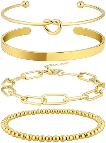 Reoxvo 14K Gold Plated Bangle Cuff Bracelets for Women Non Tarnish Gold Bracelet Stack Jewelry Set for Women Trendy
