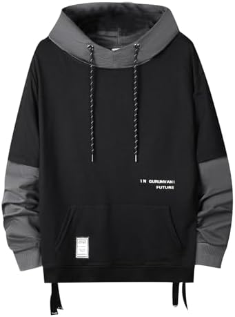 GURUNVANI Contrast Color Pullover Hoodie Mens Patchwork Hoodies Men