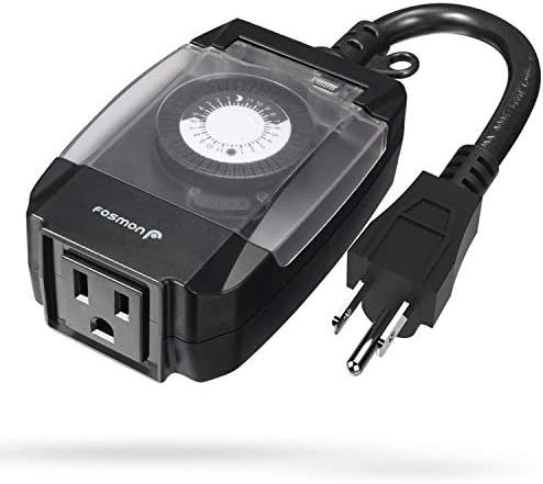 Fosmon Outdoor Light Timer Outlet Waterproof, 24 Hour Plug in Mechanical Pool Pump Timer Weatherproof, 3-Prong, Grounded, Heavy Duty, 15A 1\/2HP