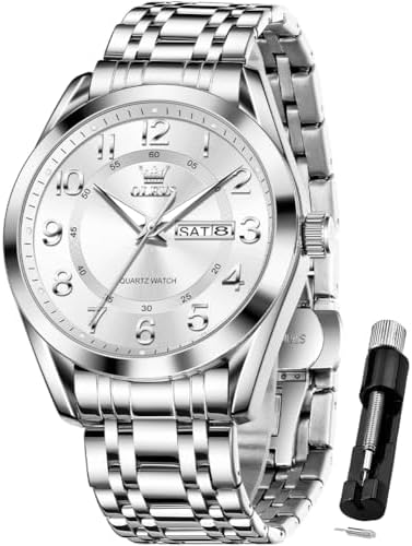 OLEVS Mens Watches Business Large Numer Easy to Read Quartz Watch Stainless Steel Waterproof Luminous Date Casual Male Watch