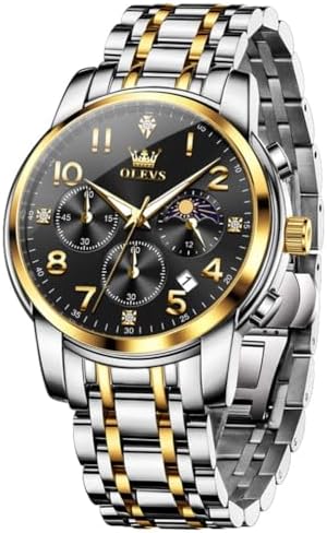 OLEVS Watch Men Luxury Classic Big Face Men&#39;s Wrist Watch Fancy Metal Stainless Steel Waterproof Mens Watches Everyday Easy Reader Date Moon Phase Analog Quartz Chronograph Watches Reloj para Homb