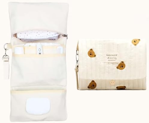 MODAKIDS Baby Bag Organizer, Waterproof Mini Diaper Bag, Foldable Mom Travel Set, Diaper Organizer, with Gift for Baby Shower (Bear)