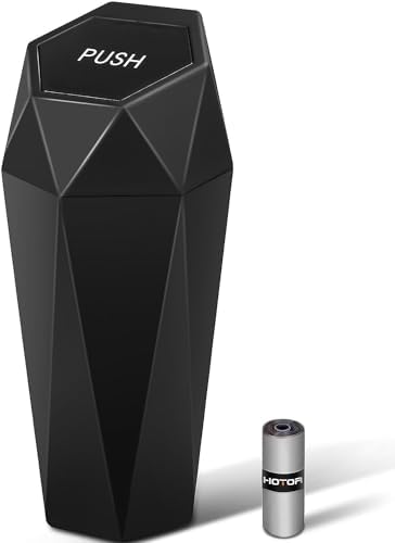 HOTOR Car Trash Can with Lid - 1 Pack, Car Accessories for Interior, Leakproof Vehicle Garbage Can with 15 Attached Trash Bags, Multipurpose Organizers and Storage for Home, Office, Black