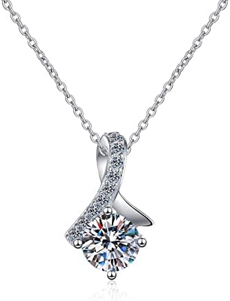 Shimspex 14K Gold Pendant Necklace with 1 Carat Round Cut Diamond - Unique Know Design Cable Chain Necklace - A Classic Design for the Refined Woman