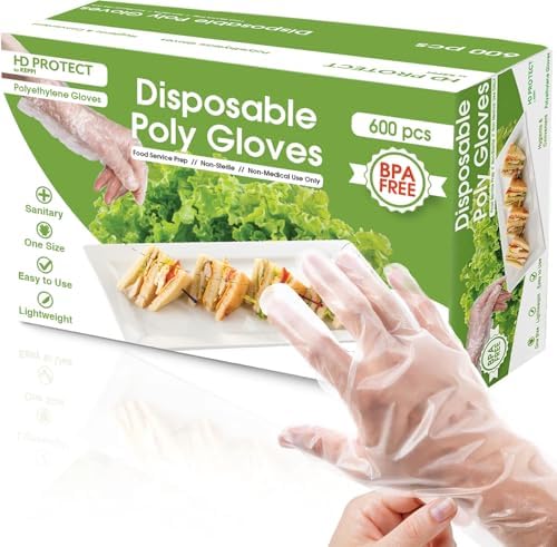 Keppi 600 pcs Plastic Gloves - BPA &amp; Latex Free - For Food Handling - Food Safe - Disposable Gloves for Cooking - Bulk Purchase - Great Fit