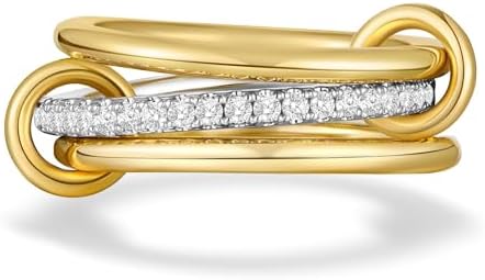 BRAYEG 14K Gold Plated Stackable Rings,3 CZ Cubic Zirconia Ring Set,Silver &amp; Gold Stacking Rings, Multi-Link Connected,Statement Interlocking Band for Women, Hypoallergenic, Non Tarnish wedding ri
