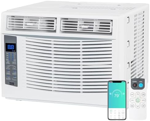 WiFi Enabled 6,000 BTU Window Air Conditioner, Smart Window AC Unit with Remote, Energy Saving, Easy Install Kit, Cools up to 250 Square Feet