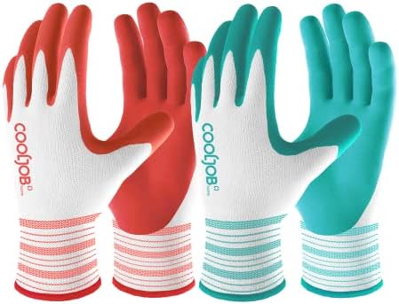 COOLJOB 6 Pairs Gardening Gloves for Women Ladies, Breathable Rubber Coated for Yard Garden, Outdoor Indoor Protective Work with Grip, Medium Size, Red &amp; Green