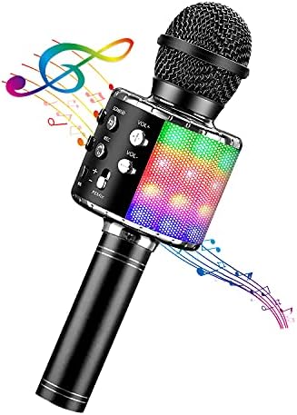 BlueFire 4 in 1 Karaoke Wireless Microphone with LED Lights, Portable Microphone for Kids, Great Gifts Toys for Kids, Girls, Boys and Adults (Black)