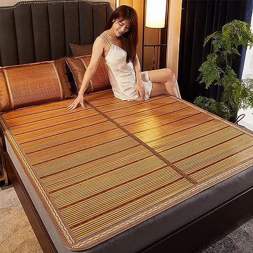 RILOOP Summer Bamboo Sleeping Mat, Bamboo Summer Sleeping Mat, Bamboo Rugs for Living Room, Rattan Mat, Double-Sided Use,Student Single Double Bed Foldable Refreshing Breathable Sweat Bedding