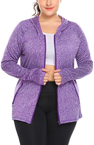 IN&#39;VOLAND Womens Running Jackets Plus Size Lightweight Full Zip Up Track Workout Yoga Athletic Hooded Hoodie with Pockets
