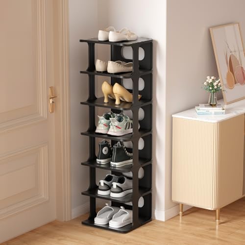 HAIXIN Vertical Narrow Tall Shoe Rack for Front Door Entrance, 7-Tier Sturdy Stackable Shoe Rack Organizer for Closet Entryway, Corner Shoe Storage Shelf Shoe Cubby