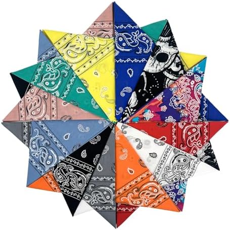 HankieWorld Bandanas 3 pack 6 pack 12 pack 22 inch Cotton Paisley Kerchiefs for Men and Women