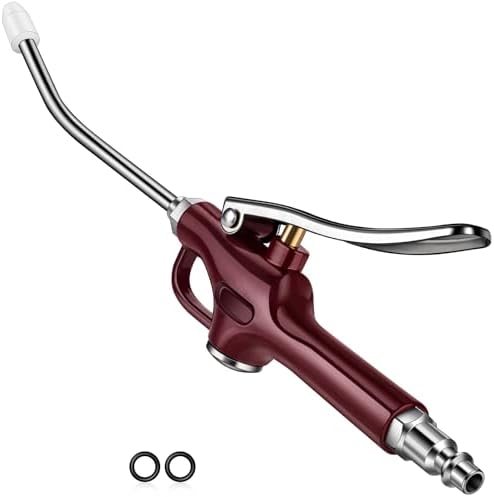 JASTIND Retro Red Air Blow Gun with Silicone Guard Air Nozzle, Stainless Steel Air Blower Gun with Angle Bent Jet Extension, Pneumatic Air Gun Dust Cleaning Tool for Air Compressor Accessories