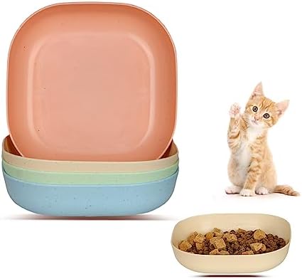 HMDZMR Cat Food Bowl Set, 6 inch Wide Shallow Cat Bowl for Relief Whisker Fatigue,Small Flat Cat Dish, Shallow Pet Feeding Dish or Plate for Cats and Small Dogs (4Pcs)