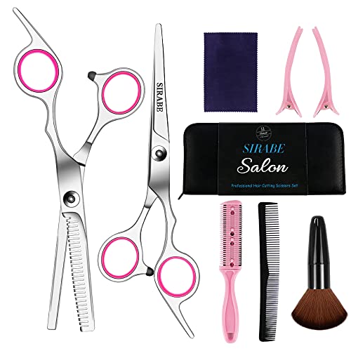 Sirabe 9 PCS Hair Cutting Scissors Thinning Shears Kit, Professional Haircut Scissors Set, Barber Hairdressing Texturizing Shears Tools for Salon Home Men Women Kids Adults Pet