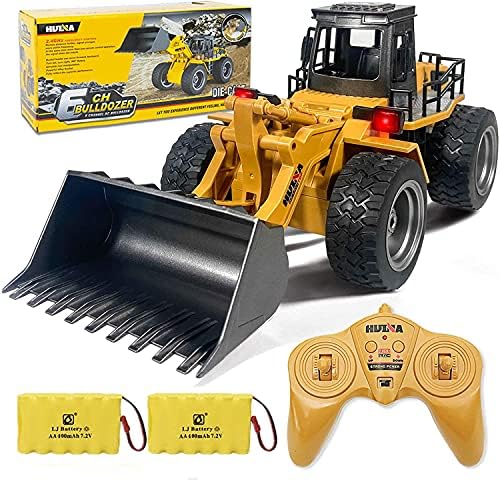 kkny Remote Control Bulldozer Toy Truck, 1\/18 Scale RC Metal Rc Front Loader 4WD Construction Vehicles for Boys Girls Kids with Rechargeable Two Battery 6+Year