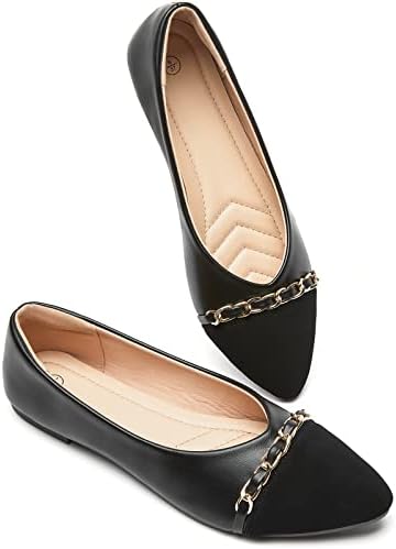 BABUDOG Women&#39;s Black Flats Shoes,White Dress Shoes for Women,Crimping Faux Suede Ballet Flats Comfortable