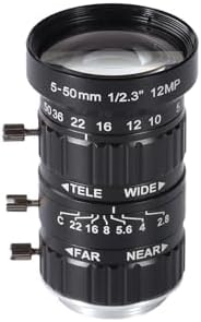 Zowietek 5-50mm 12MP C-Mount Low Distortion Zoom Lens, with C-CS Adapter, for ZowieCAM POV CS\/C Mount, IMX477 Raspberry Pi HQ Camera, Industrial Telescope Lens, Manual Focus, Aperature