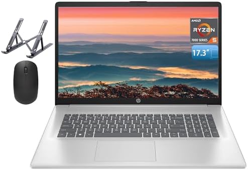 HP 17 Laptop, 17.3&#34; FHD Display, 32GB RAM, 1TB SSD, AMD Ryzen 5 Processor(Beats i7-1165G7, Up to 4.3GHz), Webcam, Numeric Keypad, Long Battery Life, Windows 11 Home, Alpacatec Accessories, Silver