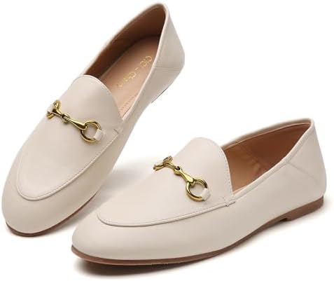 CiCi-Cherry Casual Buckle Loafers for Women Work Flats Round Toe Business Backless Ballet Flats Metal Décor Driving Slip on