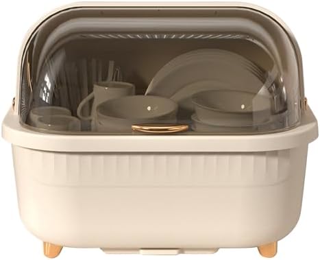 Generic Dish Drying Rack, Multifunctional Space Saving Dish Drying Box Drying Rack Dish Bowl Drying Box Dish Rack with Cover Dish Drying Rack with Cover with Lid Cover for Kitchen, Apricot M