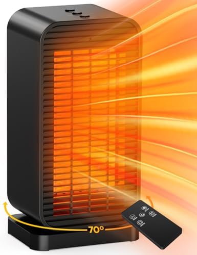 BALKO Space Heater, Portable Electric Heaters for Indoor Use with Thermostat, Fan Mode, Remote Control, Tip-over &amp; Overheat Protection, 1500W PTC Ceramic Safety Heaters for Large Room\/Office\/Bed