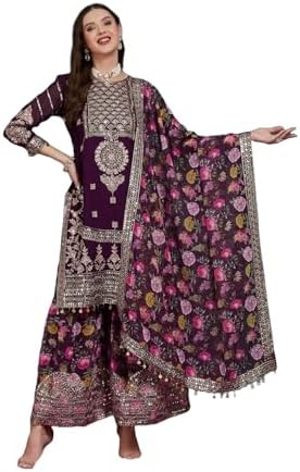 HSD kurta set for women wedding party wear embroidered kurti with sharara palazzo &amp; dupatta