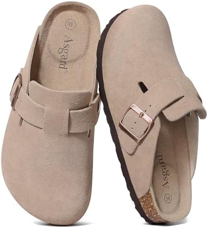 Asgard Women&#39;s Suede Clogs Leather Mules Arch Support Potato Shoes with Comfort Cork Footbed