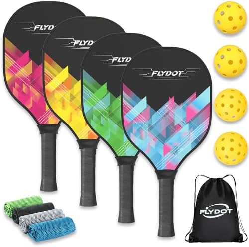 Pickleball Paddles Set of 4,USAPA Approved,4 Indoor&amp;Outdoor Pickleball Balls, Carrying Bag, 4 Cooling Towels,4 Pack Paddles,Pickleball Paddles Pack Gifts for Beginner&amp;Pro