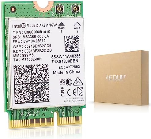 Intel AX211NGW Wi-Fi 6 Wireless Card M.2: CNVio2, Bluetooth 5.3, Tri Band 2.4\/5\/6 GHz Network Adapter for Laptop Support Windows 10\/11 (64bit) Linux Chrome OS Only Available with Gen Intel 12+ CPU