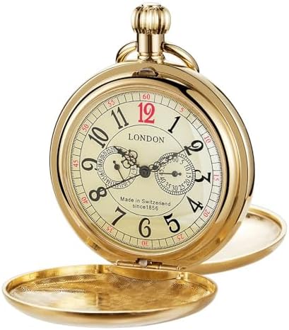 Alwesam Copper Pocket Watch Steampunk Mechanical London Hand Wind Mens Watches with Chains &amp; Boxs