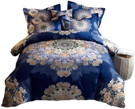 JUxiangW1317 New Chinese Ethnic Style Cotton Thickened Woolen 4Piece Quilt Cover Set Four Piece Set 1.8m Bed Double Cotton Comfort Cover Set, Bedding Set 2.0