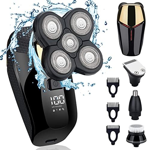 HONTEC 4 in 1 Electric Head Shaver Set - Bald Shaver, Wet &amp; Dry, Cordless, with Nose &amp; Ear Trimmer, Facial Cleansing, Rechargeable, IPX6 Waterproof
